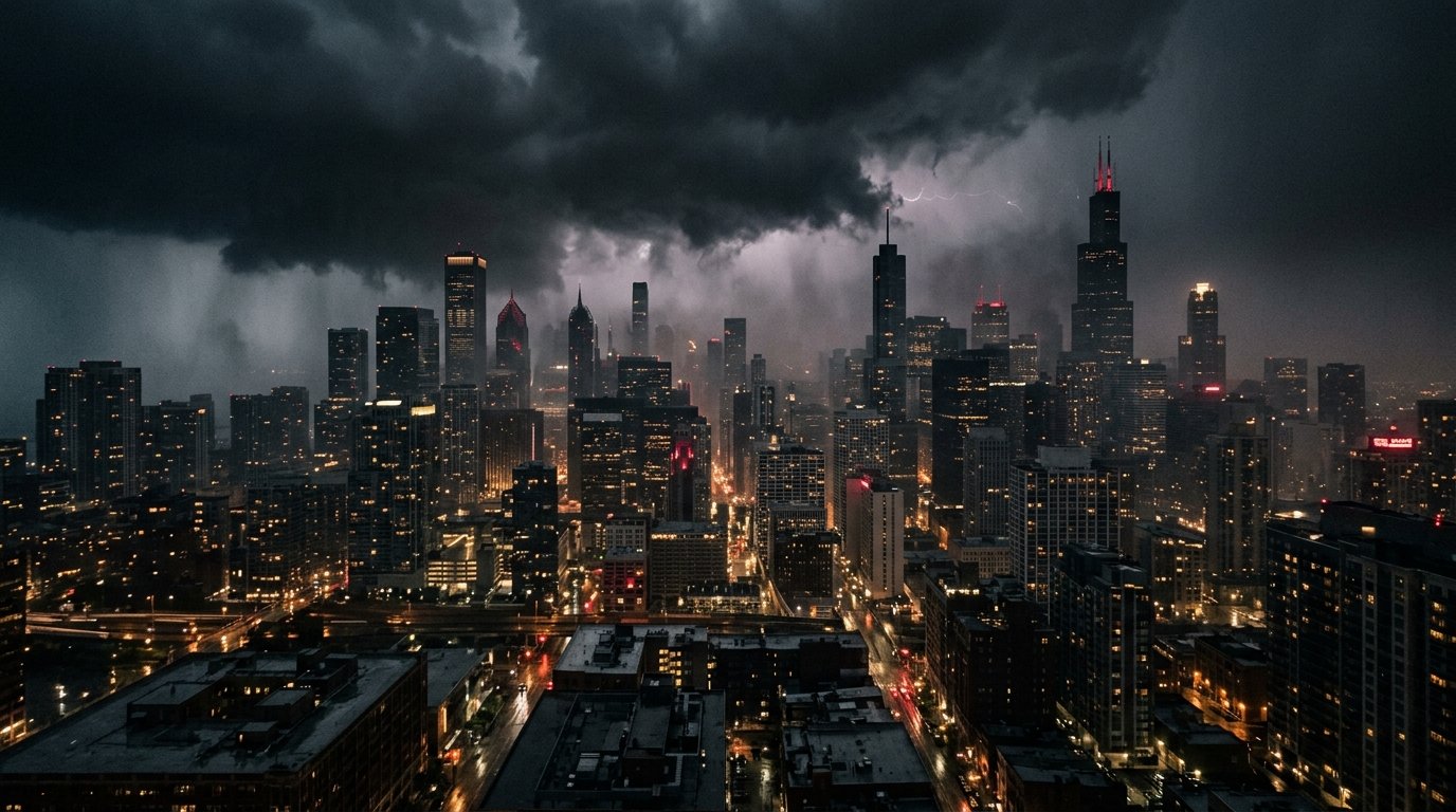 Dark city skyline at night